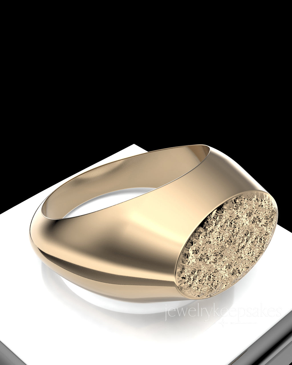 Solid 14k Yellow Gold Men's Signet Permanently Sealed Waterproof Cremation Ring