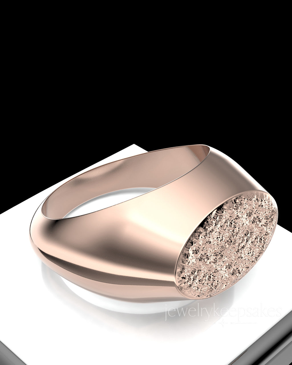 Solid 14k Rose Gold Men's Signet Permanently Sealed Waterproof Cremation Ring