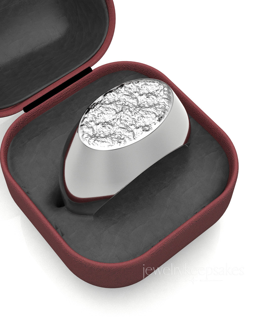 Solid 14k White Gold Men's Signet Permanently Sealed Waterproof Cremation Ring