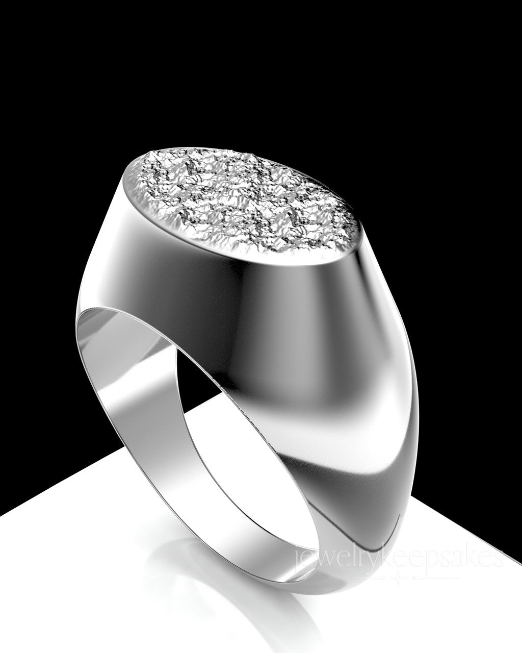Solid 14k White Gold Men's Signet Permanently Sealed Waterproof Cremation Ring
