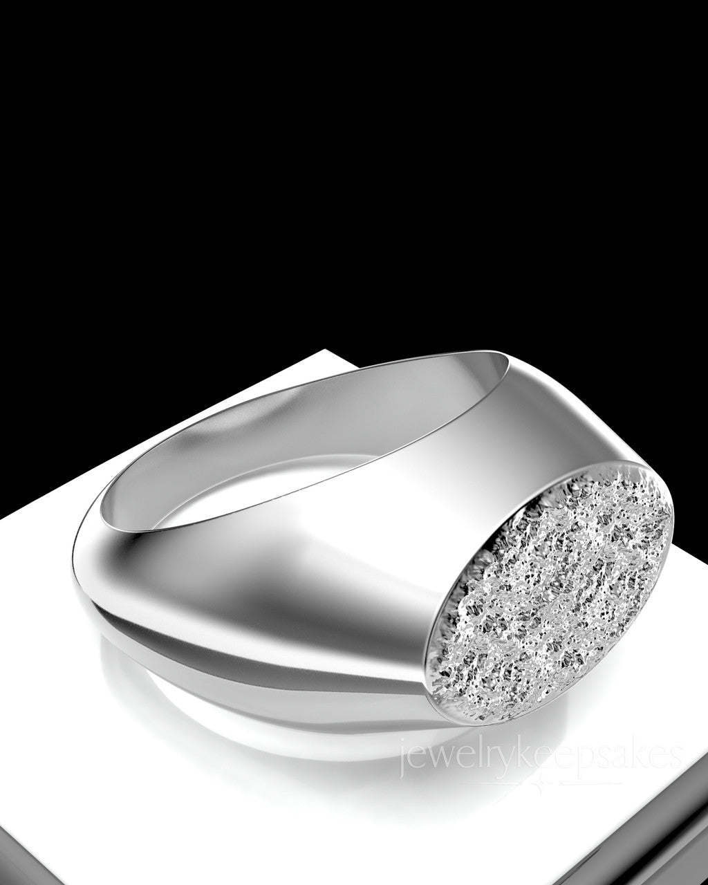 Solid 14k White Gold Men's Signet Permanently Sealed Waterproof Cremation Ring