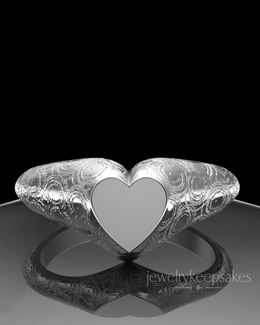 Solid 14K White Gold Patterned Signet Permanently Sealed Waterproof Cremation Ring