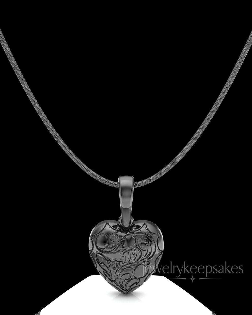 Black Plated Etched Heart Permanently Sealed Waterproof Cremation Pendant