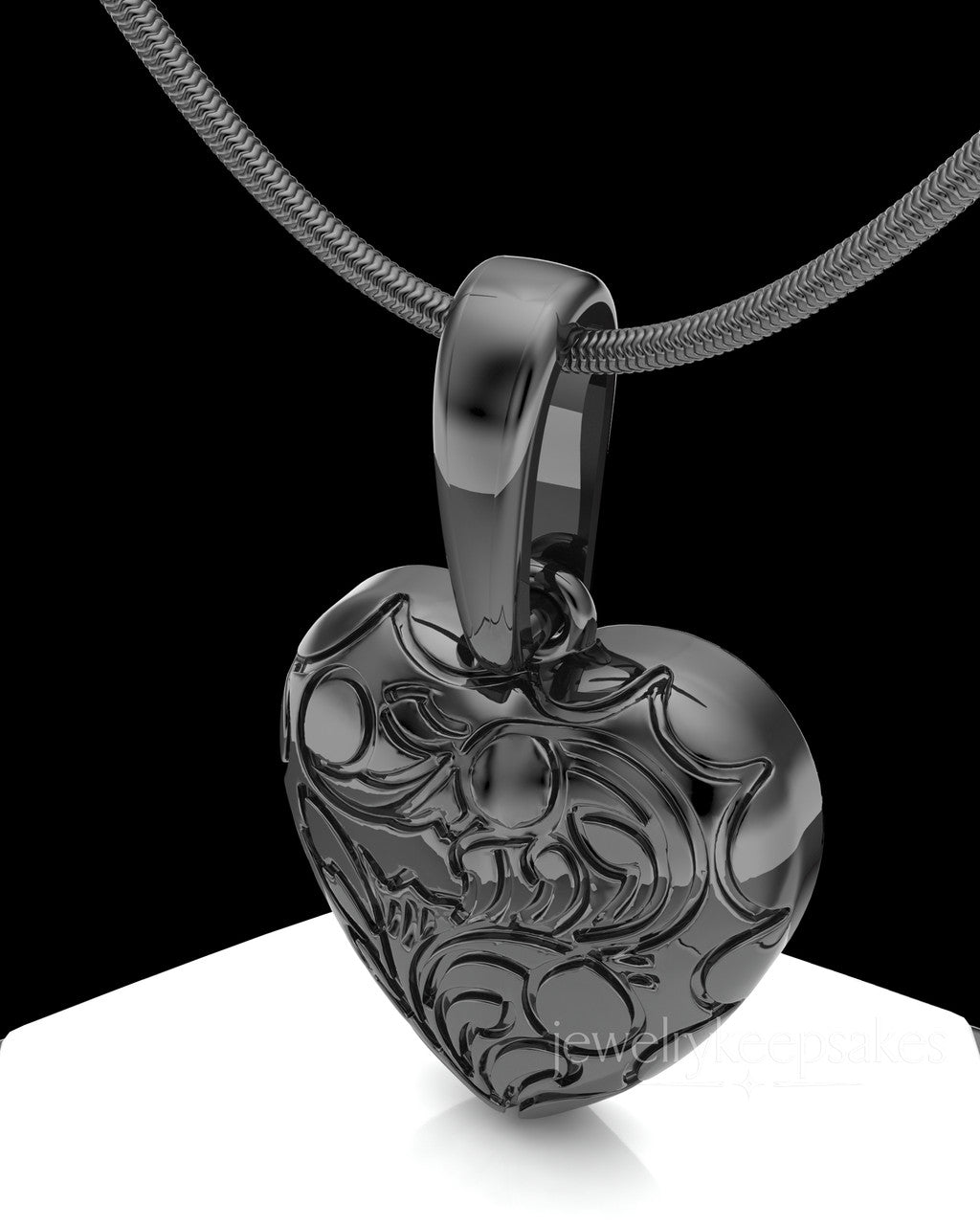 Black Plated Etched Heart Permanently Sealed Waterproof Cremation Pendant