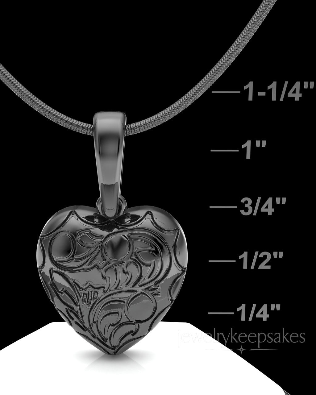Black Plated Etched Heart Permanently Sealed Waterproof Cremation Pendant