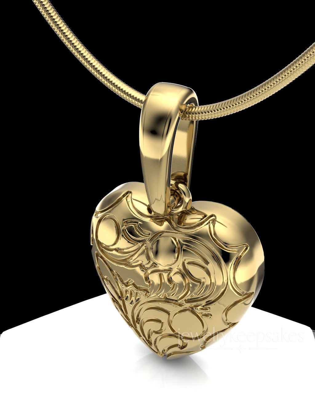 Gold Plated Etched Heart Permanently Sealed Waterproof Cremation Pendant