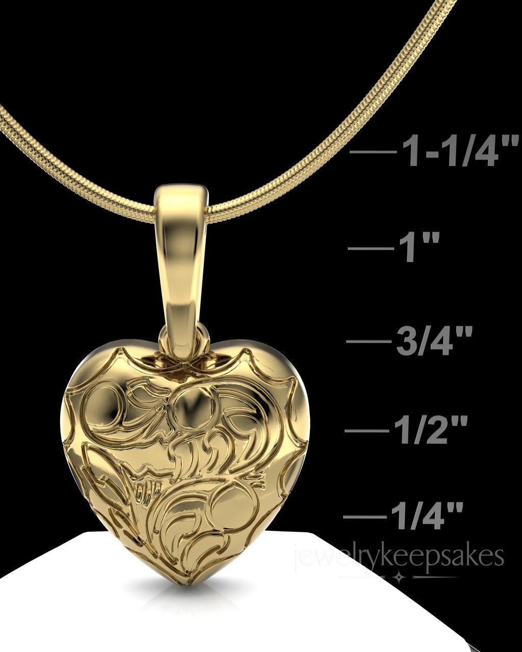 Gold Plated Etched Heart Permanently Sealed Waterproof Cremation Pendant