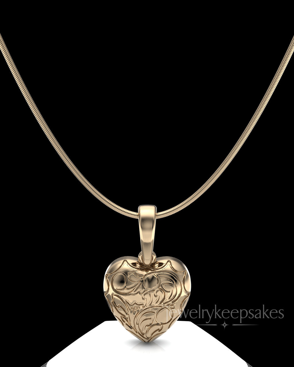 Solid 14k Gold Etched Heart Permanently Sealed Waterproof Cremation Pendant