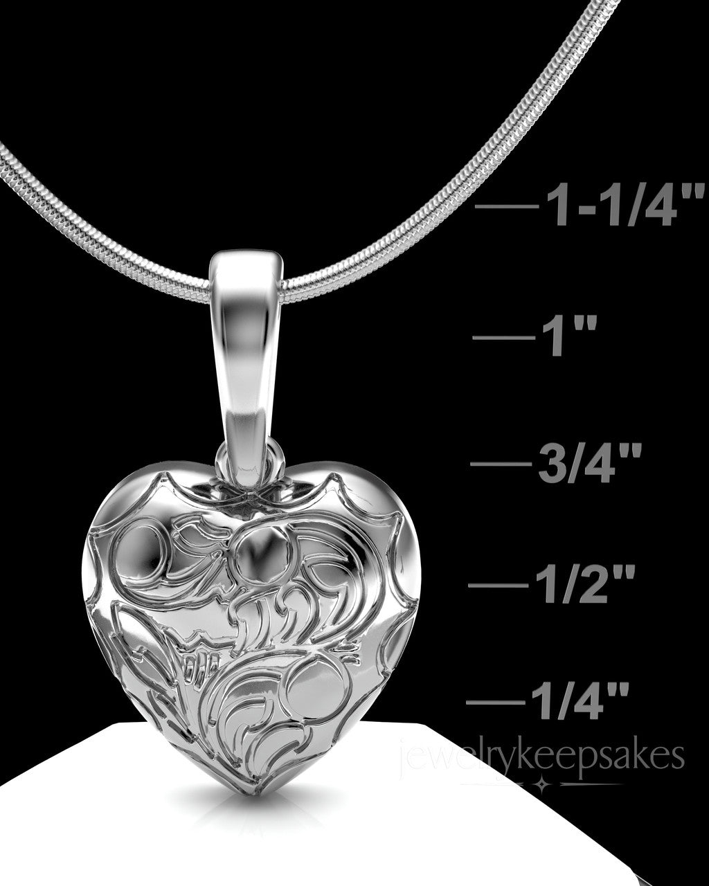 Solid 14k White Gold Etched Heart Permanently Sealed Waterproof Cremation Pendant