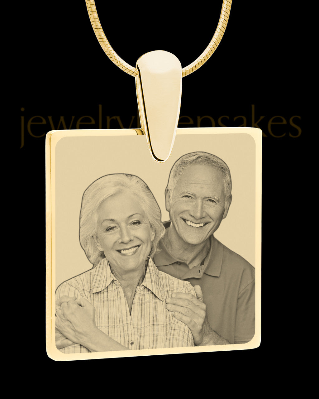 Gold Perfect Square Photo Engraved Pendant