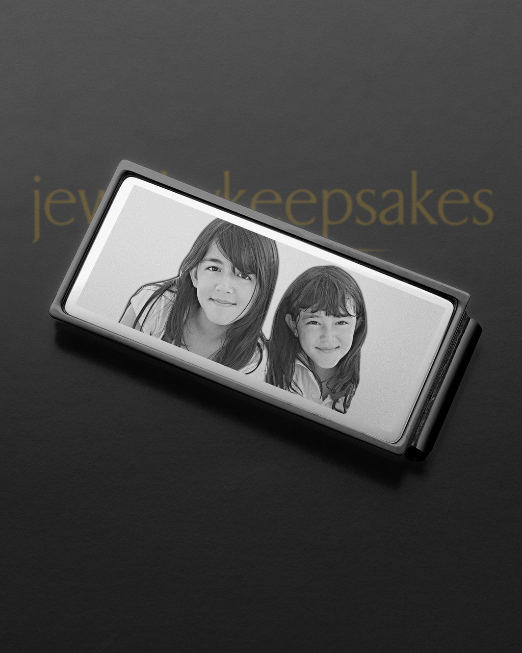 Silver on Black Photo Engraved Money Clip