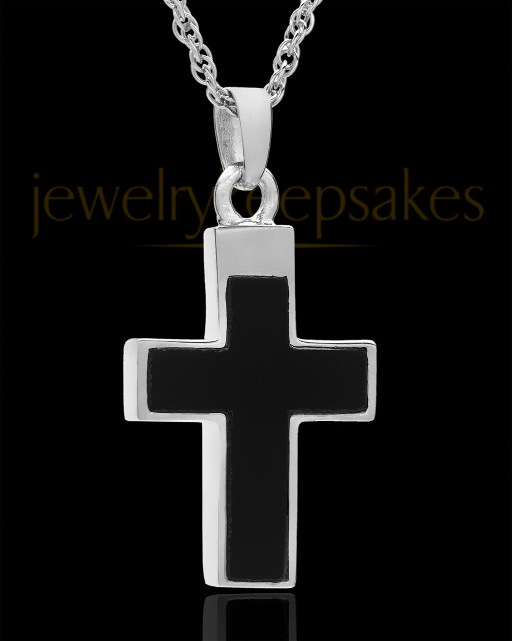 Cremation Necklace Cross with Onyx-Solid 14K White Gold