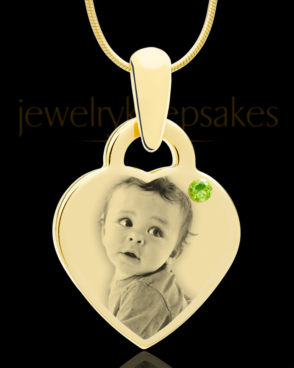 August Gold Small Photo Engraved Heart Pendant