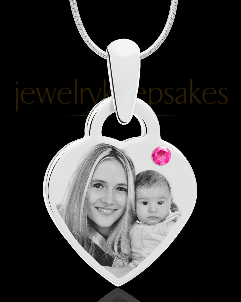 October Small Heart Stainless Photo Engraved Pendant