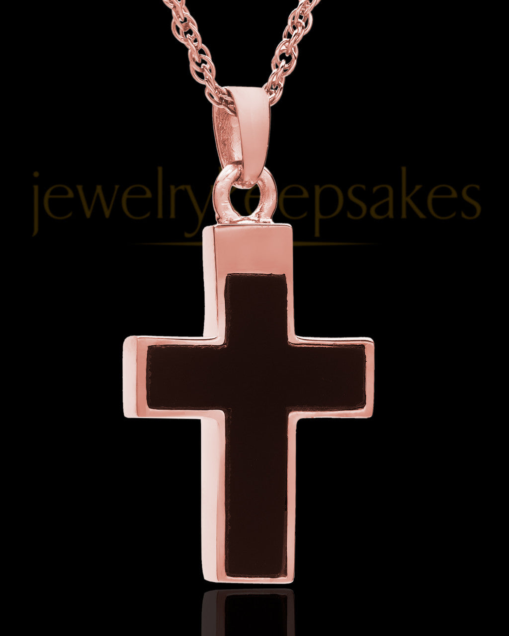 14K Rose Gold Cremation Necklace Cross with Onyx