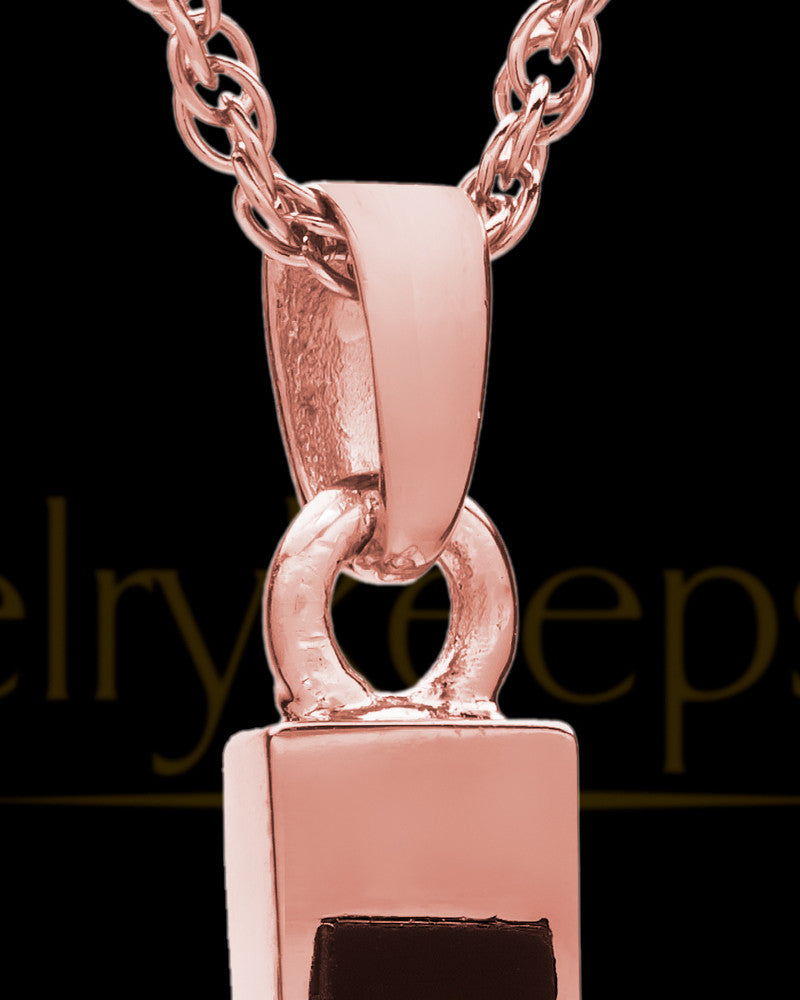 14K Rose Gold Cremation Necklace Cross with Onyx