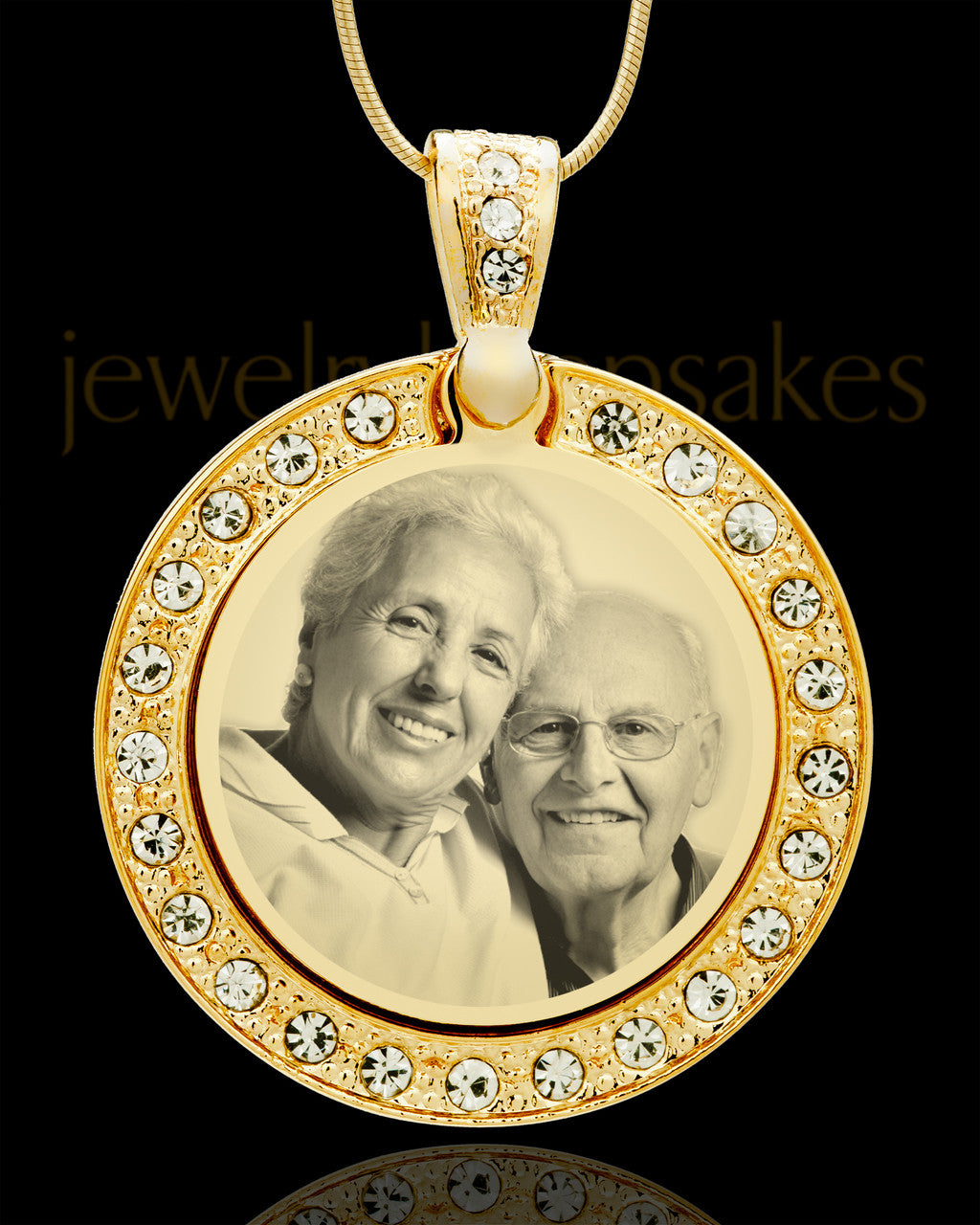Gold Plated Photo Engraved Pendant Gem Circle over Stainless Keepsake