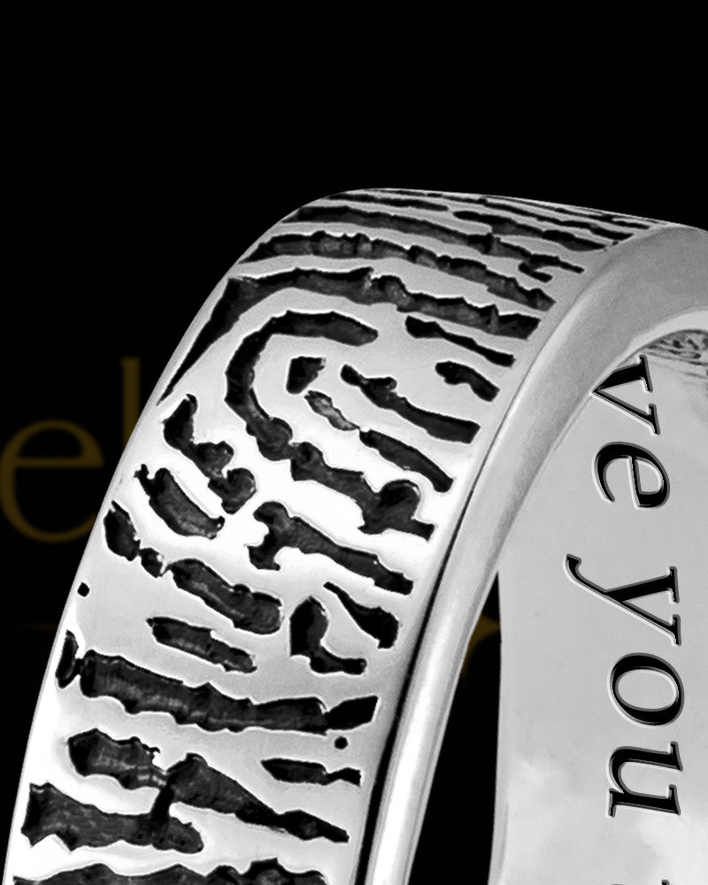 Ladies Solid 14k White Gold Thumbprint Ring