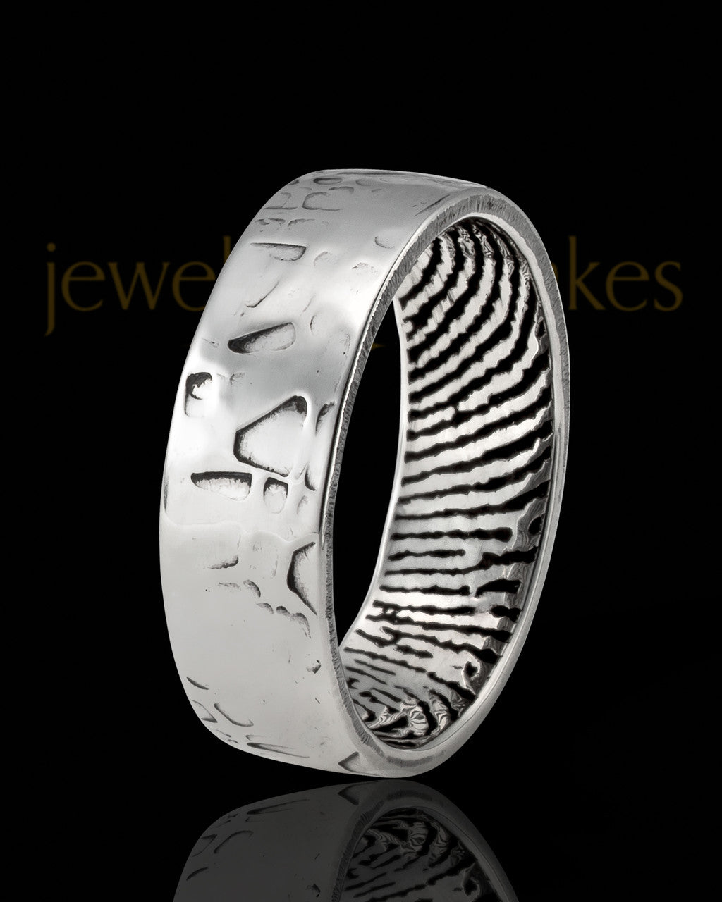 Ladies Solid 14k White Gold Textured Thumbprint Ring