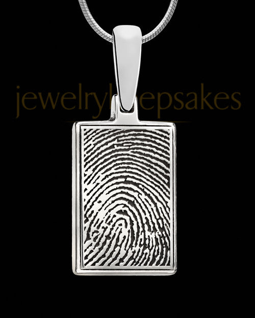 Solid 14k White Gold Rectangle Thumbprint Pendant