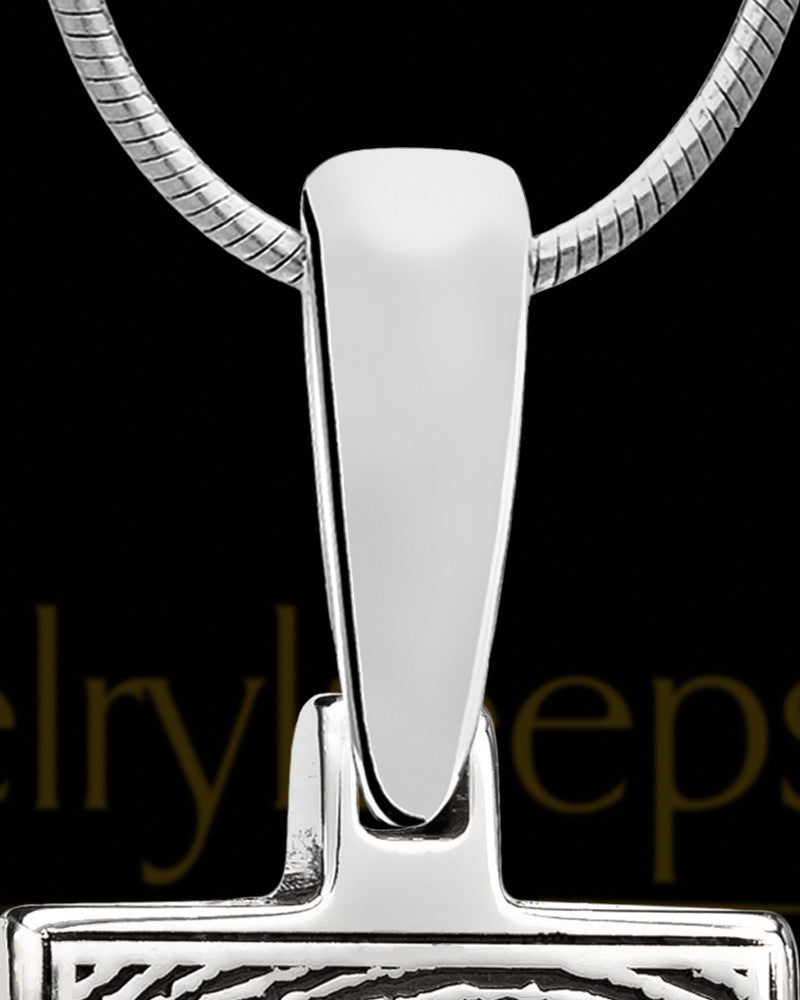 Sterling Silver Rectangle Thumbprint With Signature Pendant