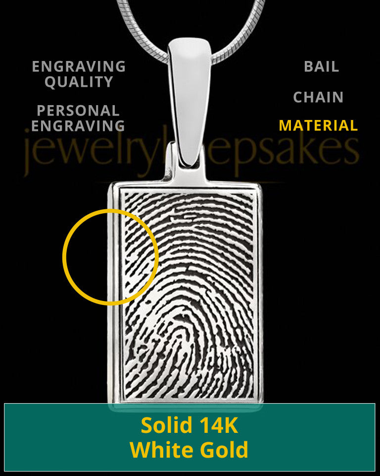 Solid 14k White Gold Rectangle Thumbprint Pendant
