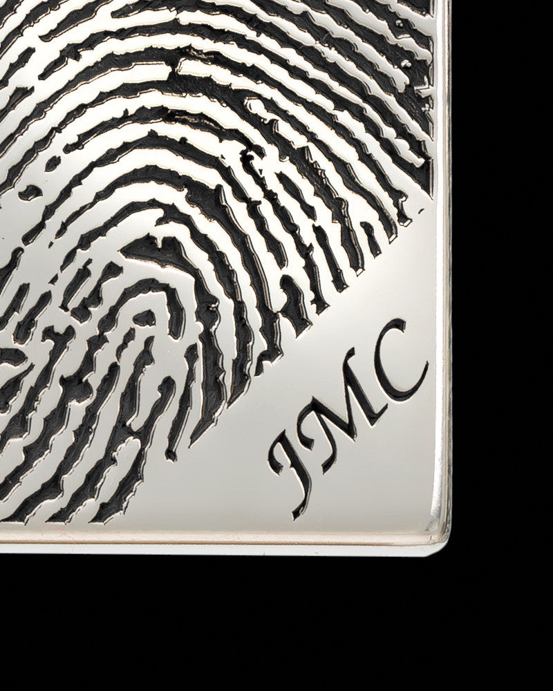 Solid 14k White Gold Birthstone Rectangle Thumbprint With Signature Pendant
