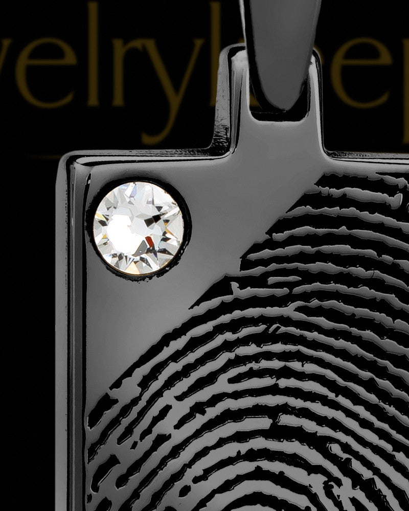 Black Plated Signature Thumbprint Rectangle Pendant with Birthstone