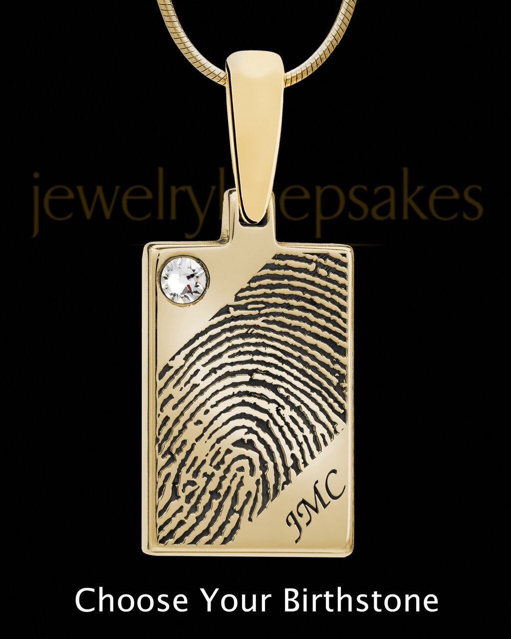 Solid 14k Gold Birthstone Rectangle Thumbprint With Signature Pendant