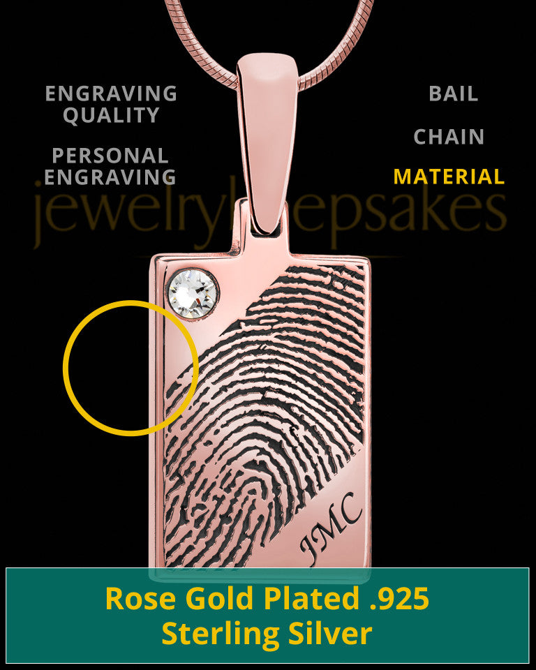 Birthstone Rose Gold Plated Rectangle Thumbprint Pendant