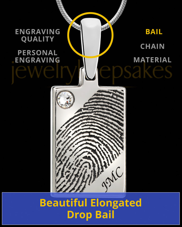Solid 14k White Gold Birthstone Rectangle Thumbprint Pendant