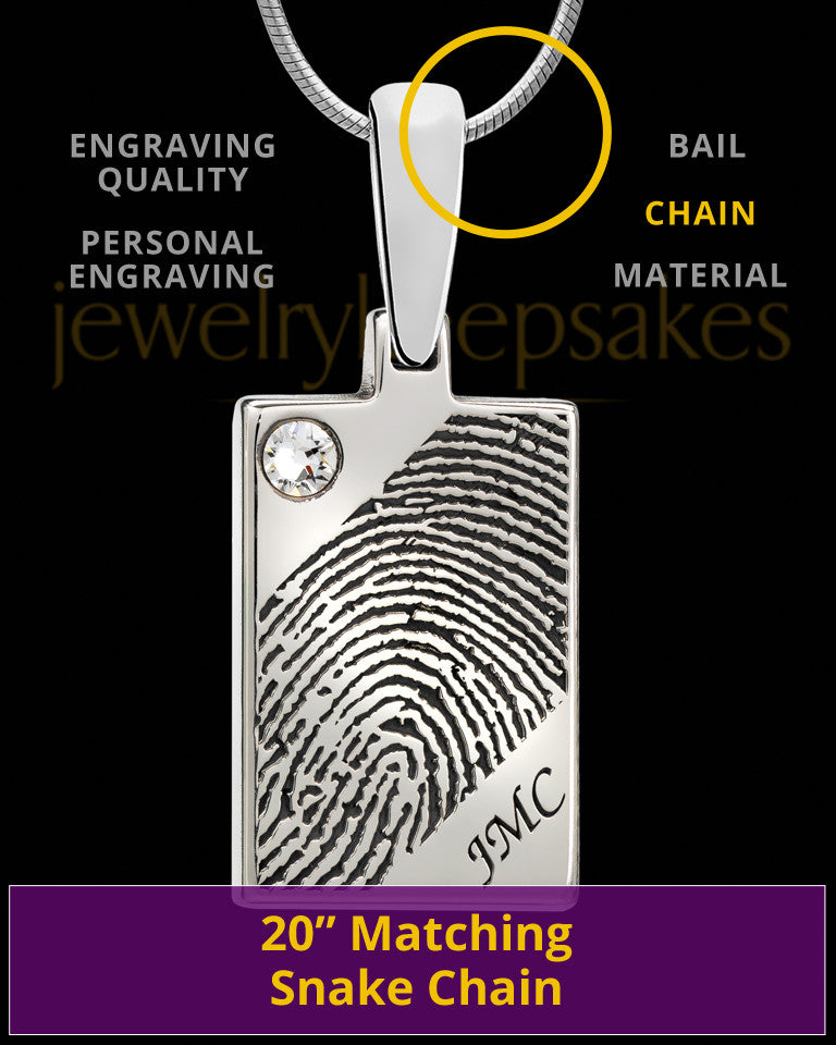 Solid 14k White Gold Birthstone Rectangle Thumbprint Pendant