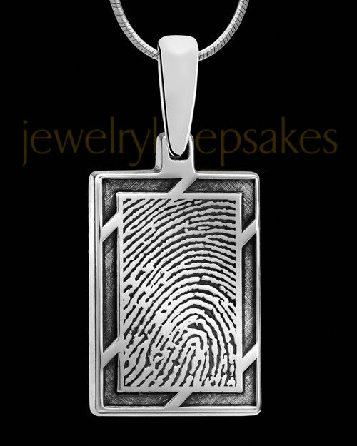 Solid 14k White Gold Framed Rectangle Thumbprint Pendant