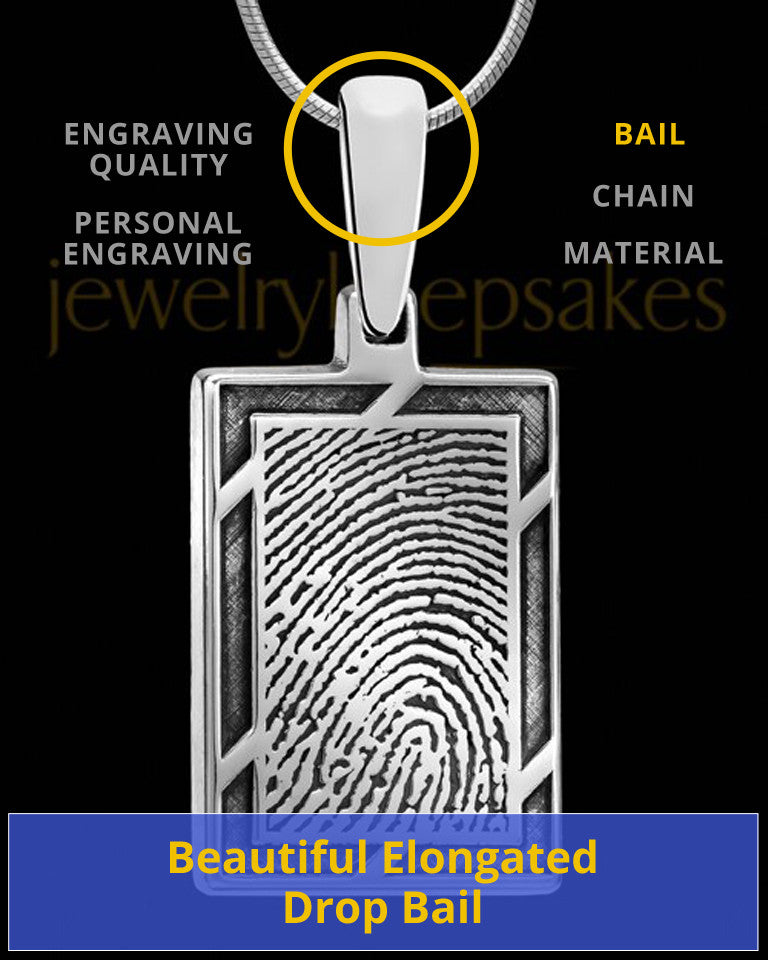 Solid 14k White Gold Framed Rectangle Thumbprint Pendant