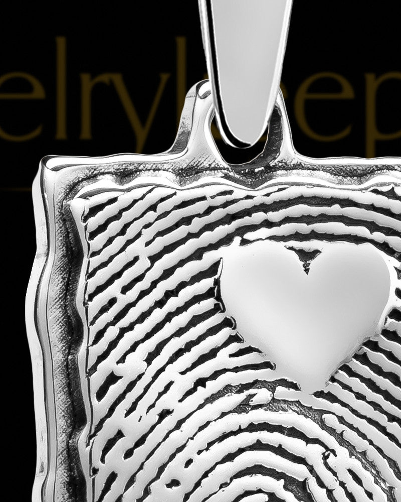 Custom Sterling Silver Rectangle Thumbprint Pendant With Signature
