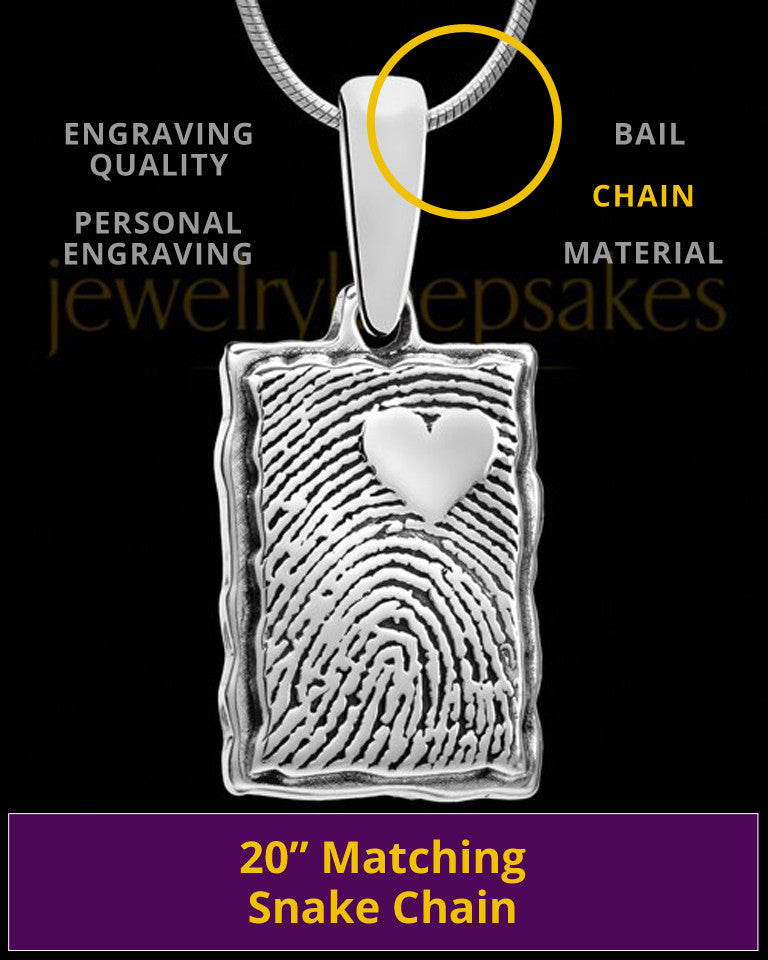 Solid 14k White Gold My Love Rectangle Thumbprint Pendant