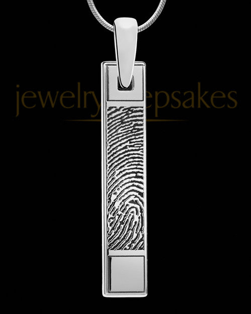 Sterling Silver Bar Thumbprint With Signature Pendant