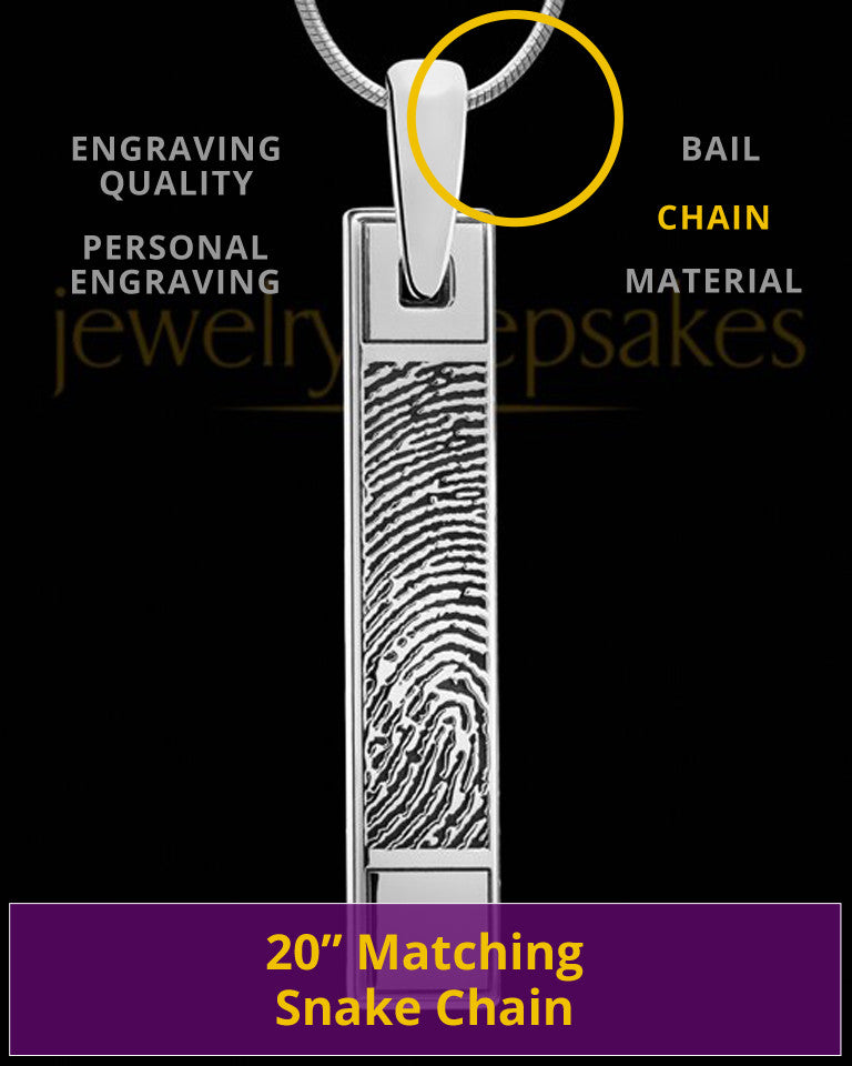 Solid 14k White Gold Bar Thumbprint Pendant
