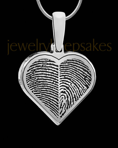 Solid 14k White Gold Two-print Heart Thumbprint Pendant