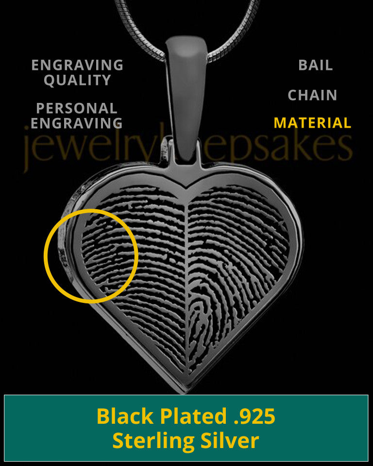 Two-thumbprint Sterling Silver Black Plated Pendant