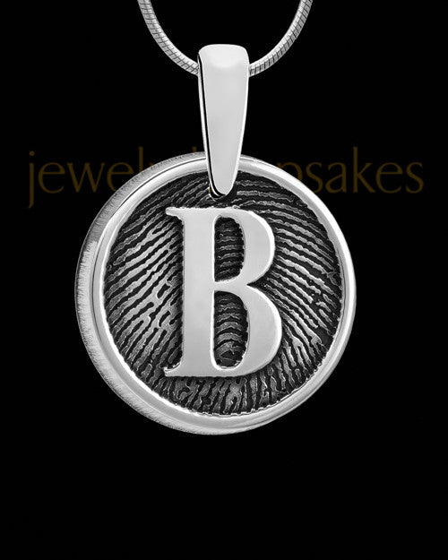 Solid 14k White Gold Raised Initial Round Thumbprint Pendant