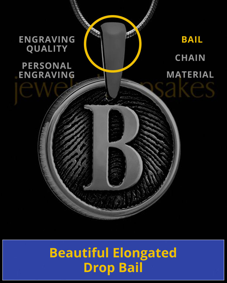 Black Plated Raised Initial Round Thumbprint Pendant