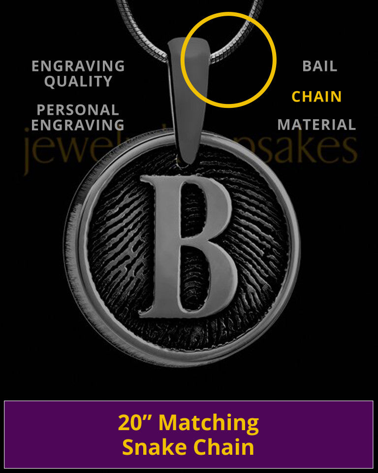 Black Plated Raised Initial Round Thumbprint Pendant