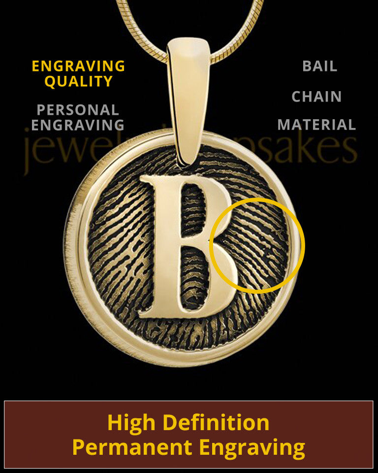 Solid 14k Gold Raised Initial Thumbprint Pendant