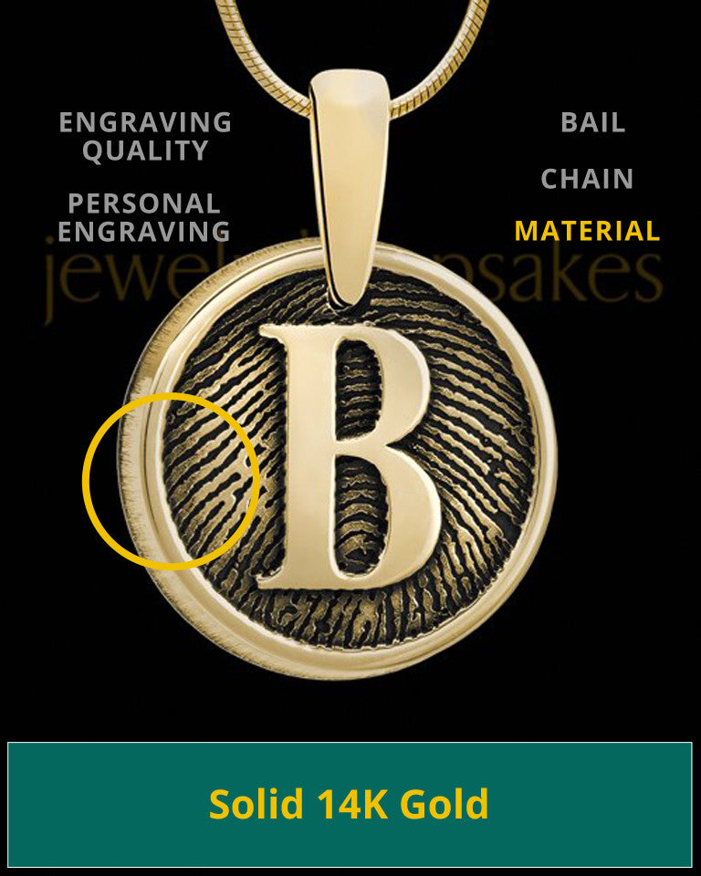 Solid 14k Gold Raised Initial Thumbprint Pendant