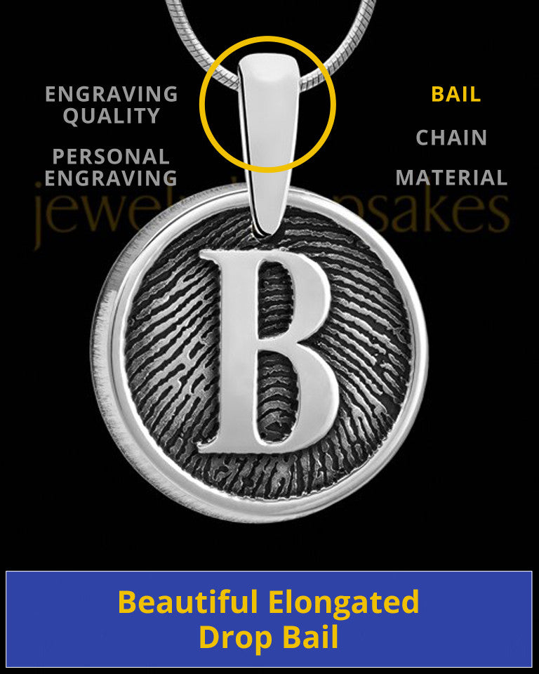 Solid 14k White Gold Raised Initial Round Thumbprint Pendant