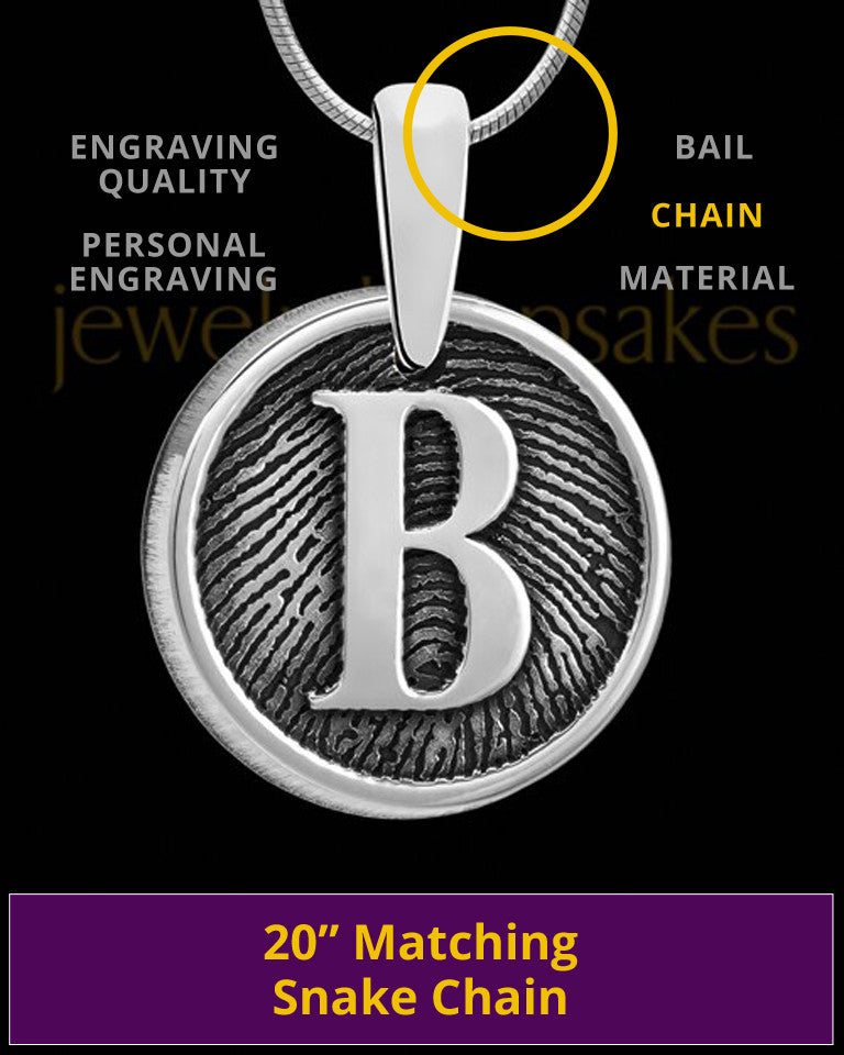 Raised Initial Round Sterling Silver Thumbprint Pendant