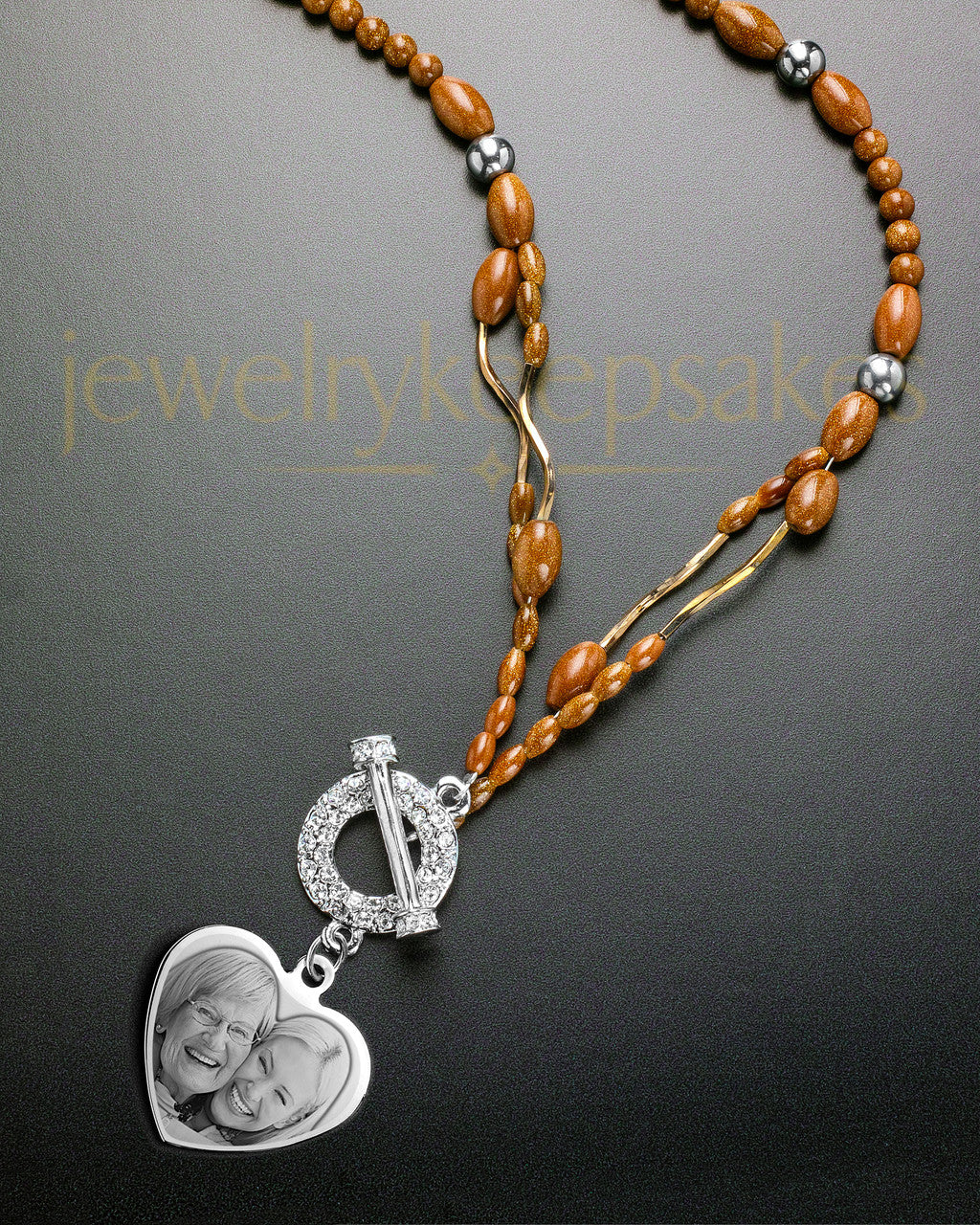 Luna Necklace with Orange Beads and Picture Heart