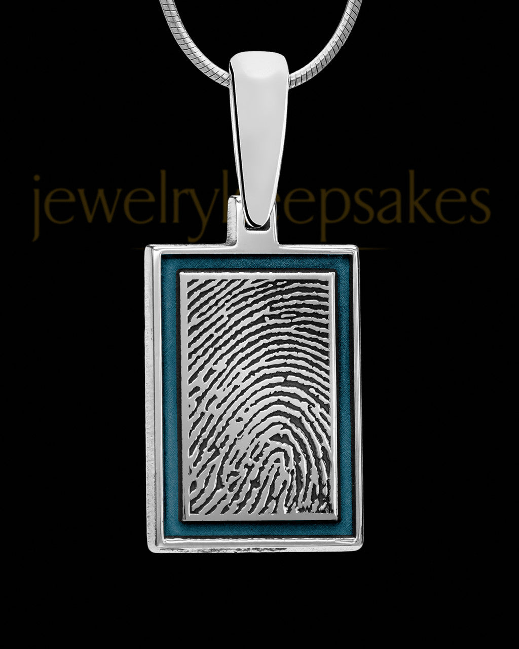 Indigo Framed Rectangle Sterling Silver Thumbprint Pendant