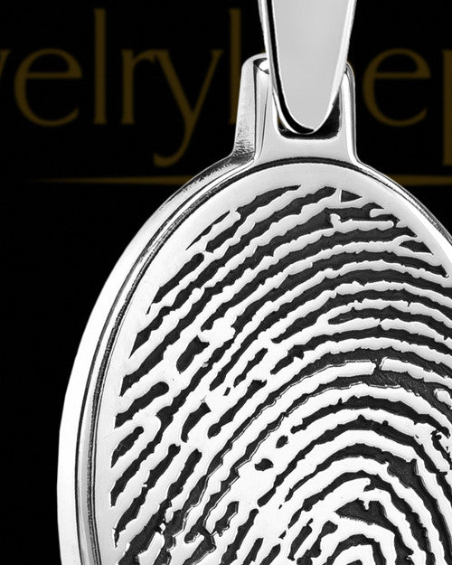 Oval Solid 14K White Gold Thumbprint With Signature Pendant
